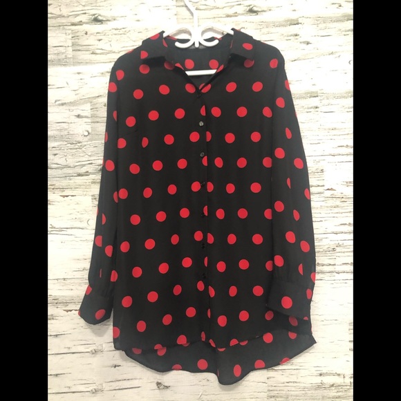 Black & red polka dot high low ling tunic blouse - Picture 1 of 4